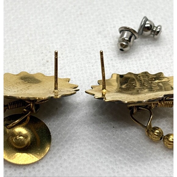 Vintage Lunch at the Ritz Gold Tone Enamel Southwestern‎ Dangle Pierced Earrings - Picture 8 of 11